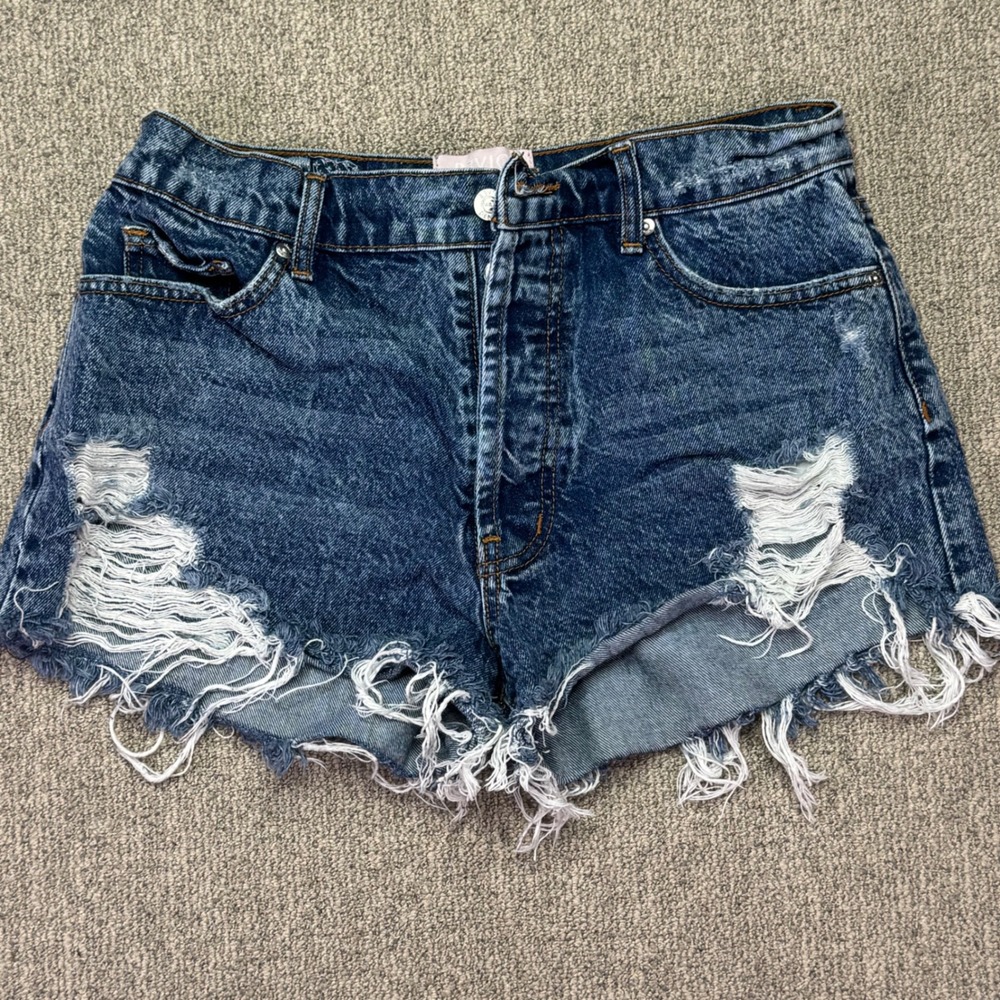 Revice Denim Distressed Button Fly High Rise Shorts Size 28 Raw Hem Acid Wash